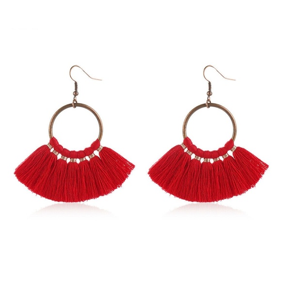 Circle Tassel Fringe Earrings - Picture 2 of 3